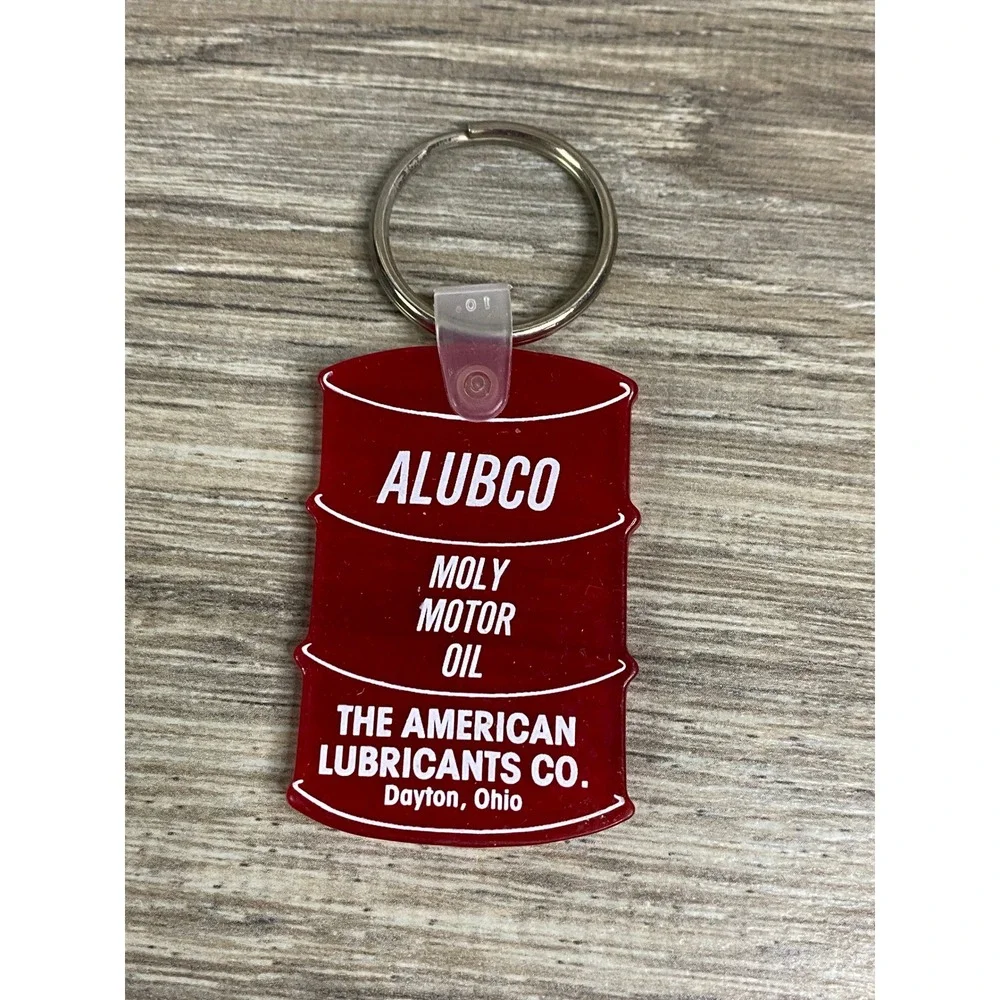 Alubco Moly Motor Oil Keychain American Lubricants Co‎ Dayton Ohio Red Oil Drum